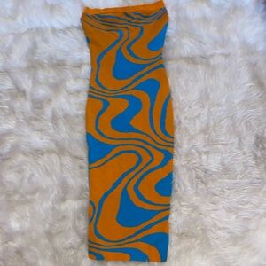 Fashion Nova Orange & Blue Strapless Dress